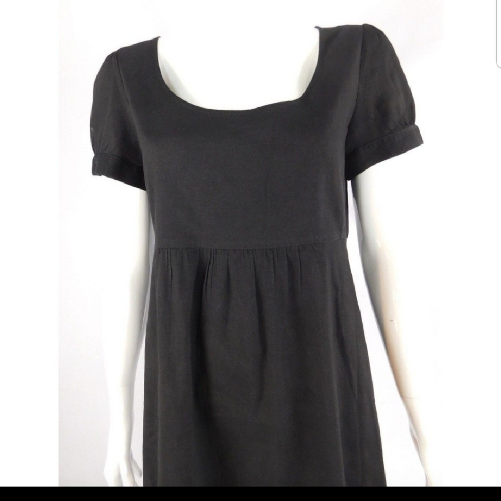 Theory black linen empire waist dress